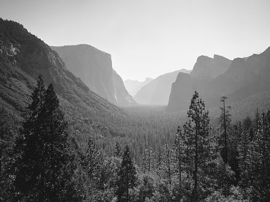 Tunnel View, Yosemite, black and white Photograph